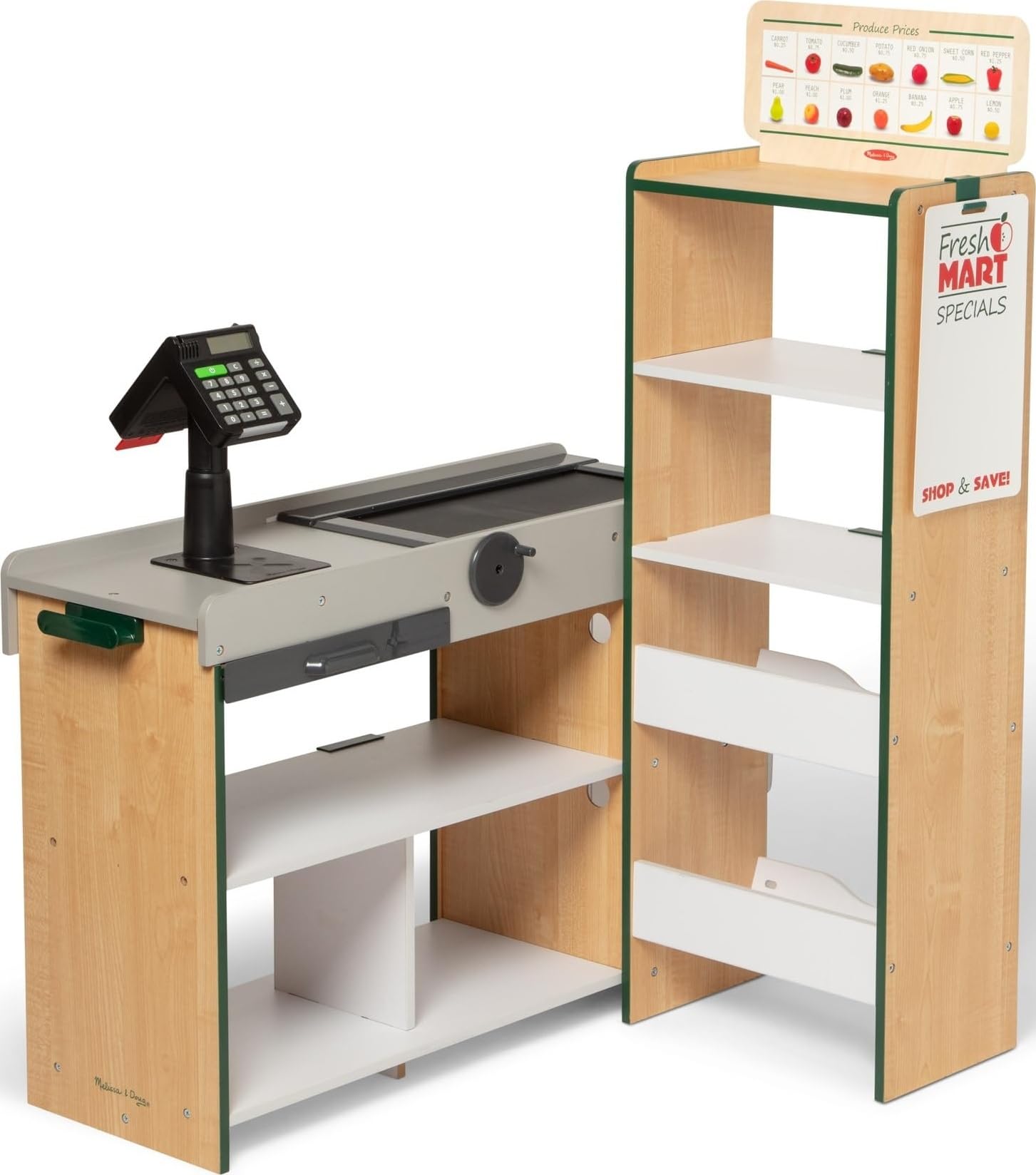 Melissa & Doug, Fresh Mart Pretend Grocery Store, Kids Cash Register with Scanner, Shelves, & Conveyor Belt, Kids Toys for Girls & Boys