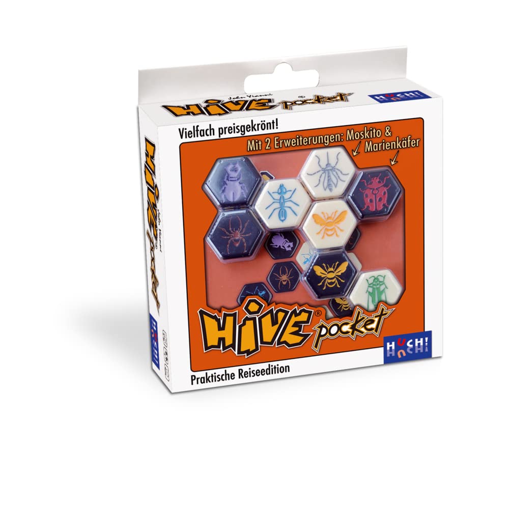Hive Pocket Game by Smart Zone Games | Portable Abstract Strategy Game for 2 Players | Includes Ladybug and Mosquito Expansions | Compact Travel