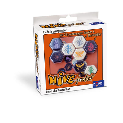Hive Pocket Game by Smart Zone Games | Portable Abstract Strategy Game for 2 Players | Includes Ladybug and Mosquito Expansions | Compact Travel