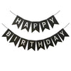 Runhiskii Black Happy Birthday Banner, Durable Happy Birthday Sign Bright Silver Letters for Birthday Party Decorations