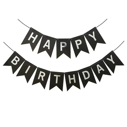 Runhiskii Black Happy Birthday Banner, Durable Happy Birthday Sign Bright Silver Letters for Birthday Party Decorations