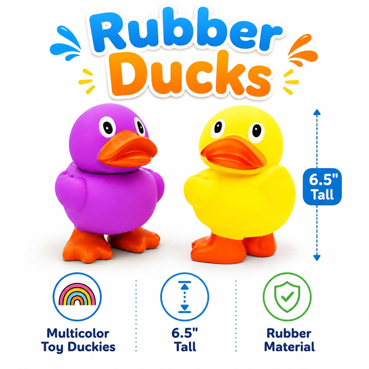 The Dreidel Company 4-Count Jumbo Rubber Duck Toy with Flippers, Giant Rubber Duckies for Kids, Bath, Pool Activity, Party Favors, 6.5" Tall (4