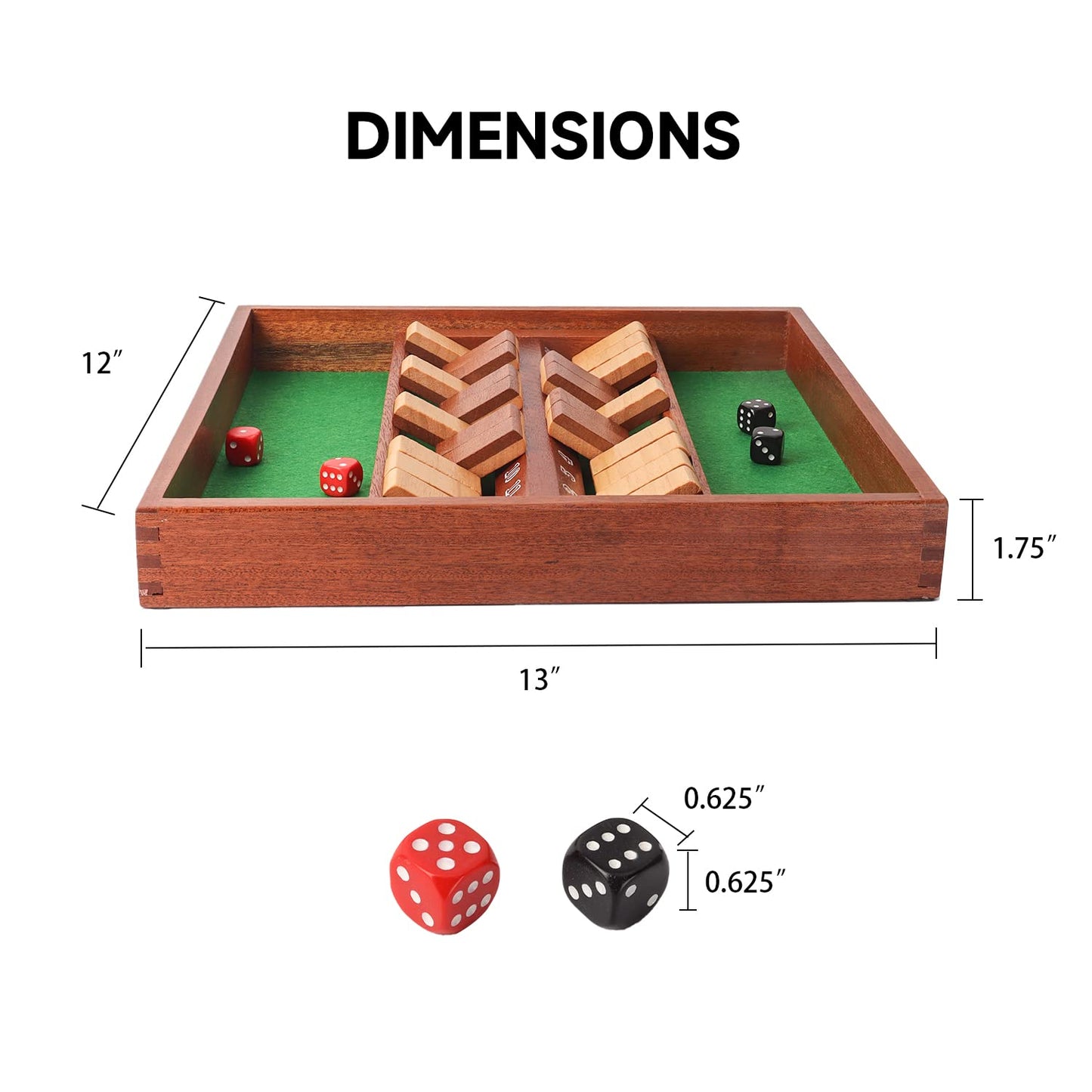 GSE Games & Sports Expert 2-Player Wooden Shut The Box 12 Numbers Dice Game Board with Red/Black Dice. Classic Tabletop Version of The Popular English