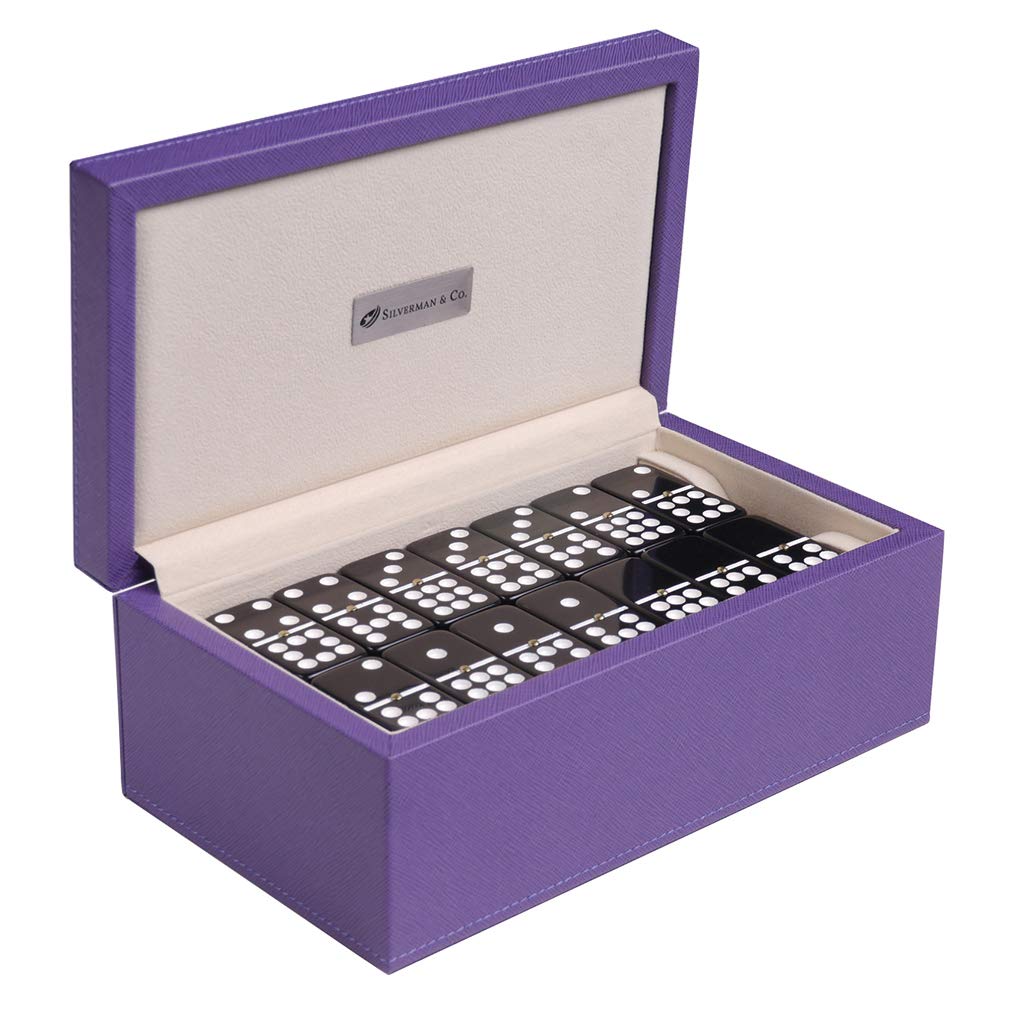 Silverman & Co. Double 9 Large Black Domino Set - Purple Case