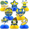 8Pcs Yellow Cartoon Party Supplies Set Honeycomb Centerpieces Double Sided Table Topper for Birthday Decorations