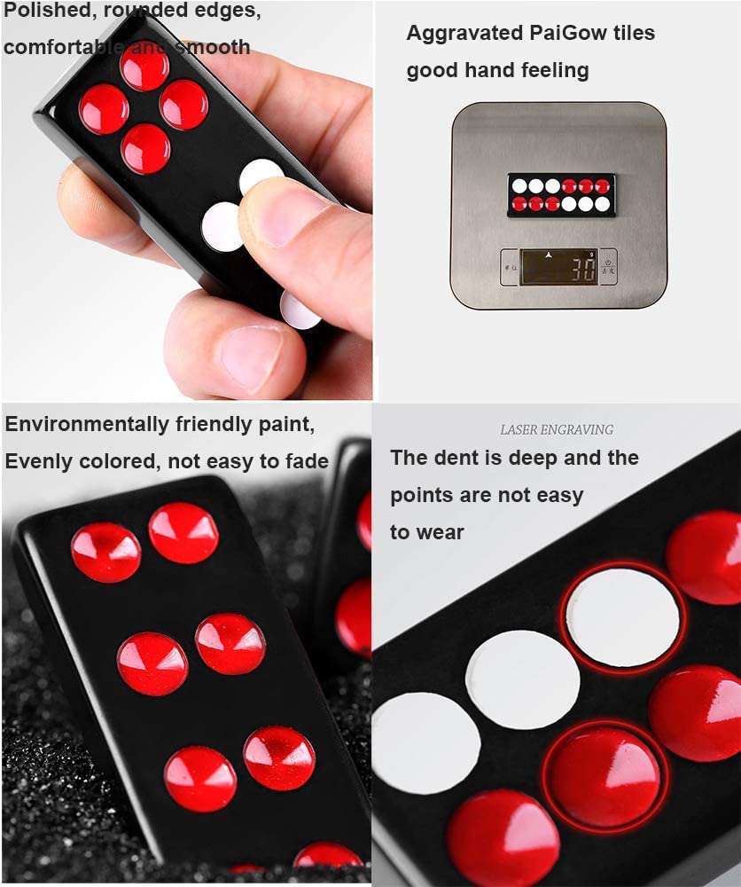 32PCS Pai Gow Tiles Game Set,Chinese Traditional Black Dominoes Pai Gow, Pai Gow Poker, Best Casino Game Party Fun Toy for Entertainemnt (16#)