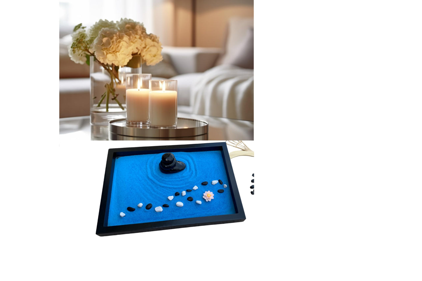 IMAMSE Zen Garden Kit,Japanese Decor Mini Rock Garden Meditation Gifts Set,Home Office Desk Accessories, Zen Sand Garden,Aqua Blue Sand