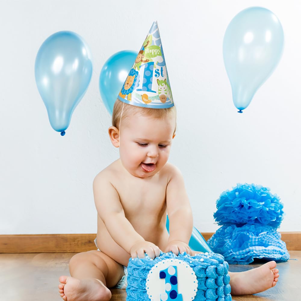 Safari 1st Birthday Party Cone Hats - Blue, 8 Pcs