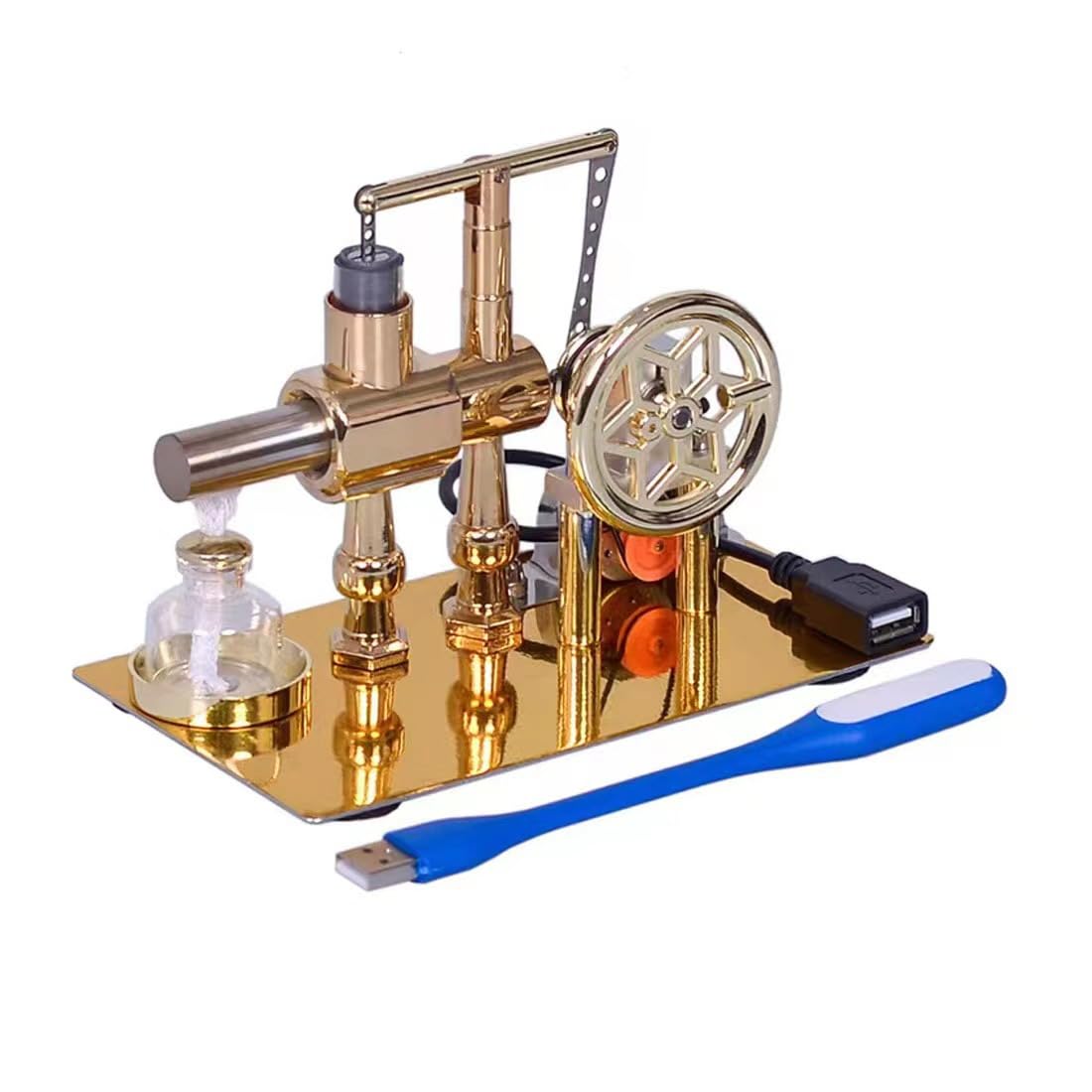 Heligotech Hot Air Stirling Engine Motor Education Model Toy Electricity Power Generator LED Lights Kit Class Teaching Stirling Engine Kit for Adults
