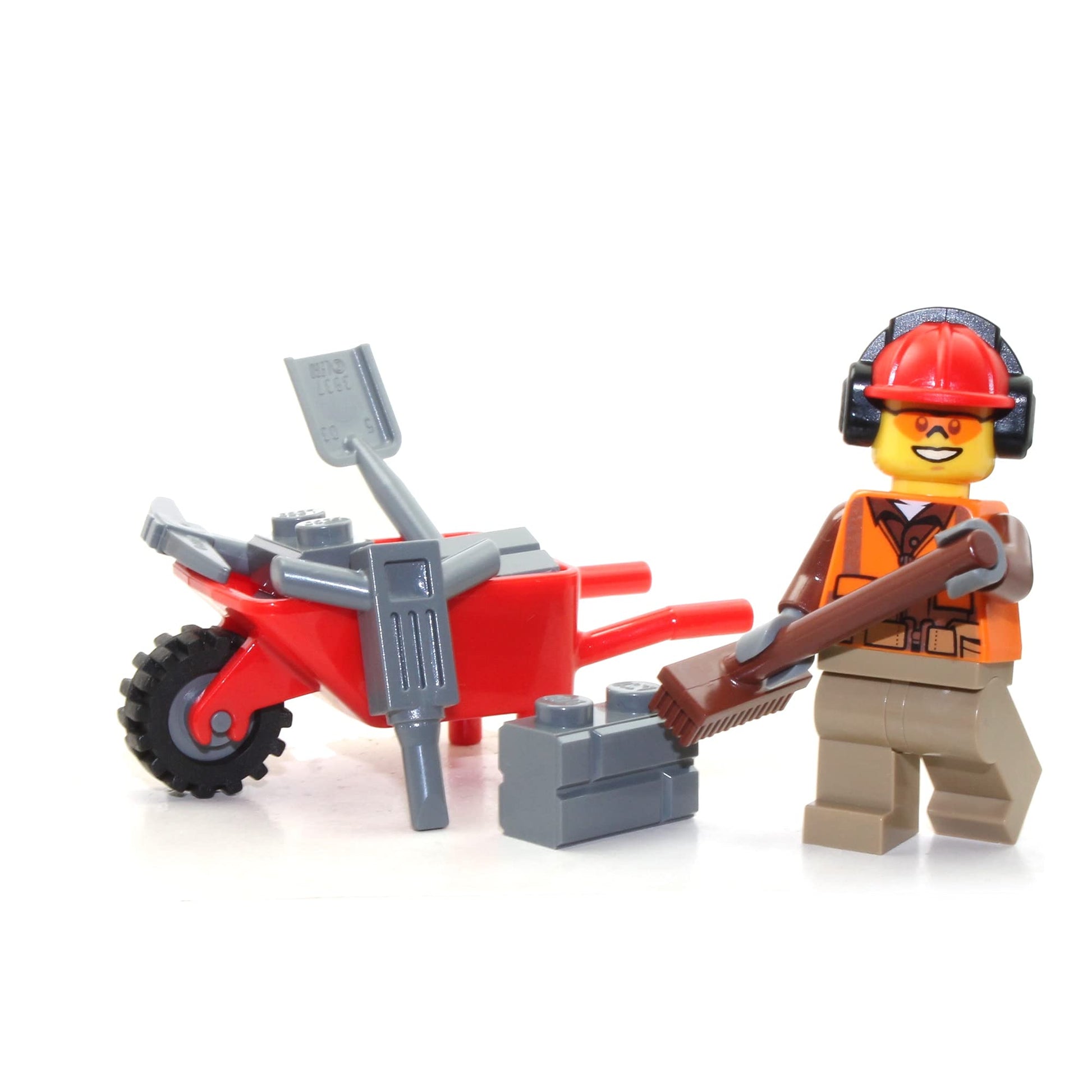 LEGO City Minifigure - Construction Worker with Wheelbarrow and Tools