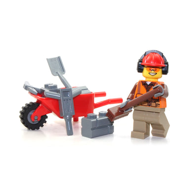 LEGO City Minifigure - Construction Worker with Wheelbarrow and Tools