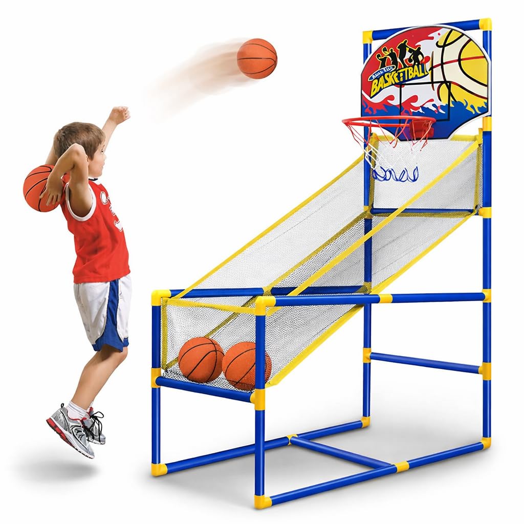 Liberty Imports Kids Arcade Basketball Game Set with Automatic Ball Return, Indoor Mini Basketball Hoop Shooting Game, Includes 2 Inflatable Balls