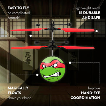 World Tech Toys Ninja Turtles Raphael Flying Toy - Motion Sensing Flying Ball with USB Charging - TMNT Licensed - Indoor/Outdoor Drone for Kids Ages