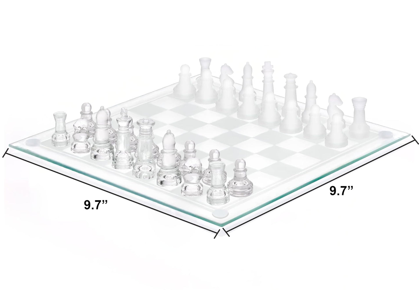 Srenta Fine Glass Chess Set, (9 Inch) Modern Clear Chess Board Set with Solid Clear & Frosted Glass Chess Pieces | Crystal Chess Board Set, Felt