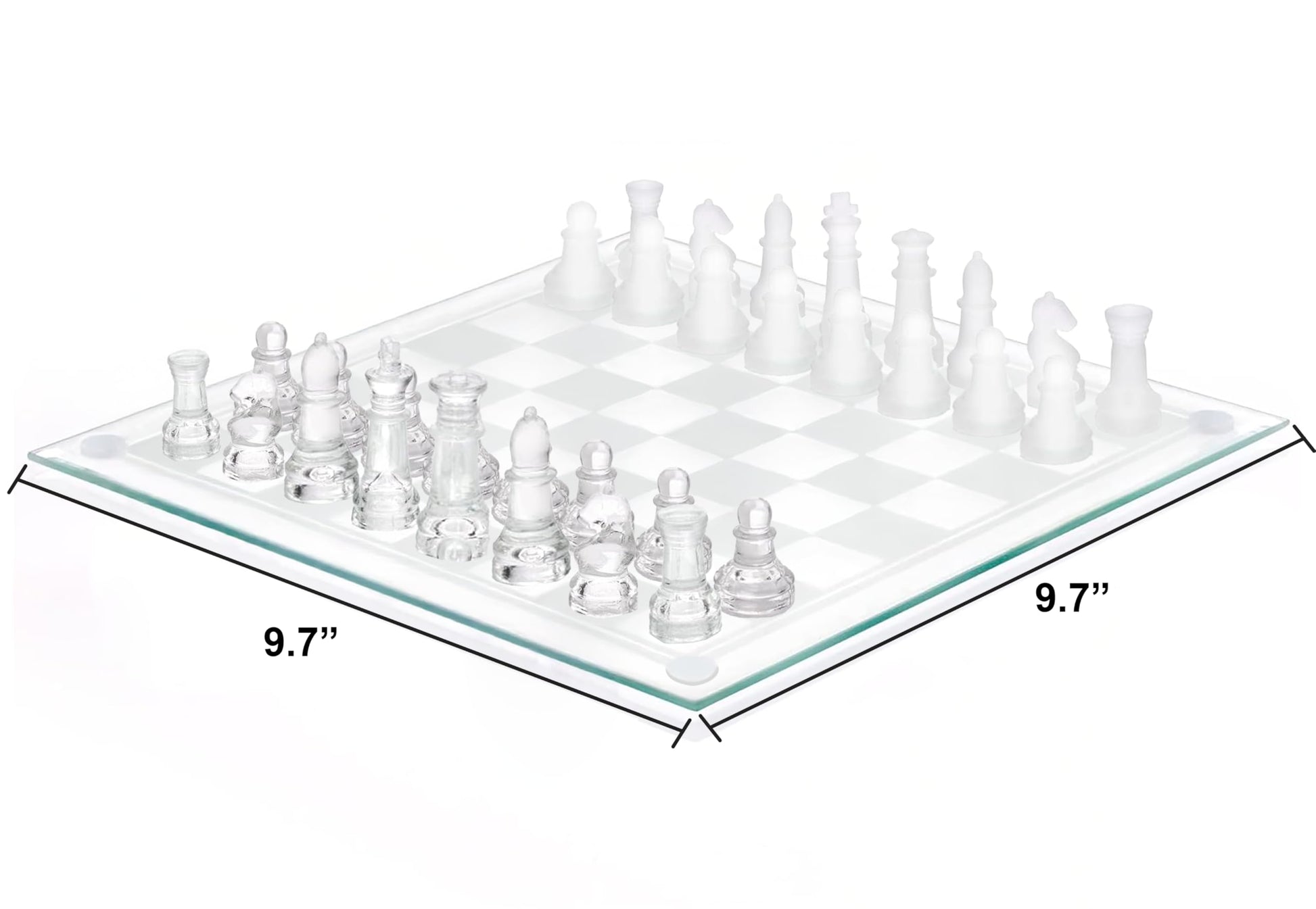 Srenta Fine Glass Chess Set, (9 Inch) Modern Clear Chess Board Set with Solid Clear & Frosted Glass Chess Pieces | Crystal Chess Board Set, Felt