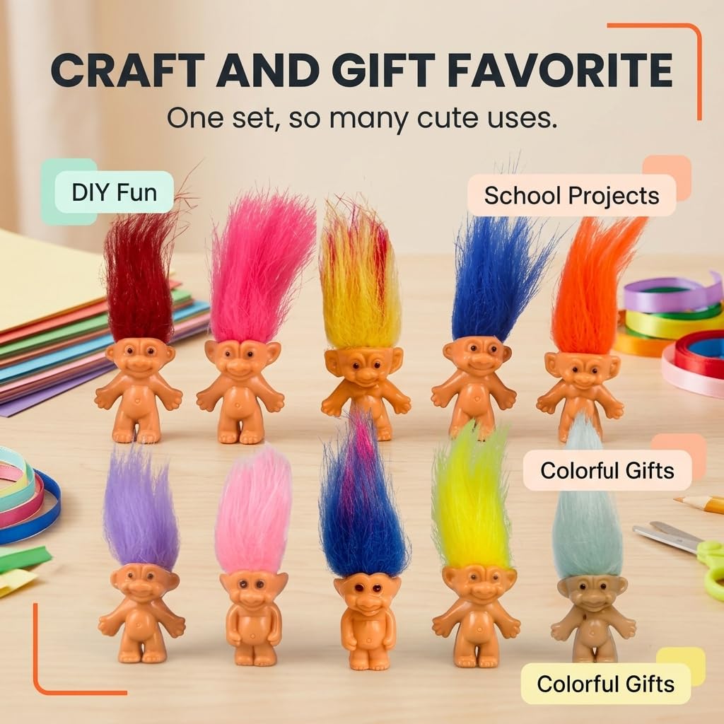 Yintlilocn 10pcs 1.2" Mini troll Dolls, Assorted Hair Colors Lucky trolls