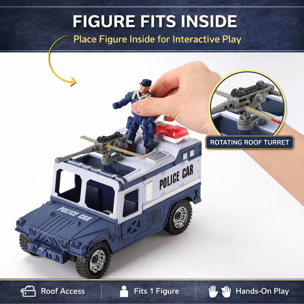 Liberty Imports 8 PCS Police Rescue Patrol Toy Vehicles and Figures Playset - Helicopter, SWAT Truck, Motorcycle, Action Figures, K-9, Weapons,