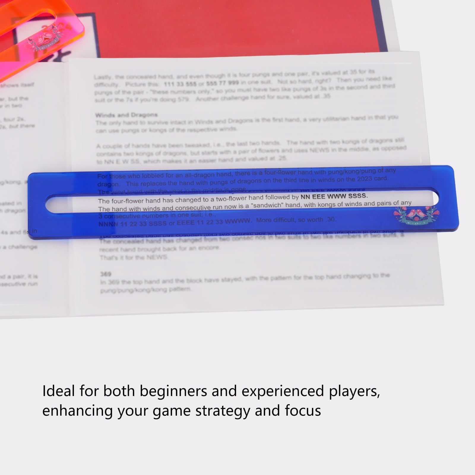 Zynoro Mahjong Line Finder,2 Pack Bright Mahjong Rules Helper,Beginner Mahjong Rules Reader,Perfect Mahjong Gift for Players(Blue)