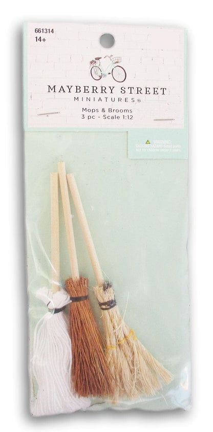 Dollhouse and Craft Miniatures - Mop and Brooms - 3 Count - Scale 1:12