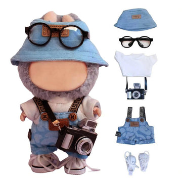6 Piece 17cm Doll Clothes, Outfit Set with Accessories for 17cm Dolls, Denim Style Outfit Set with T-Shirt + Denim Overalls + Canvas Sneakers + Denim
