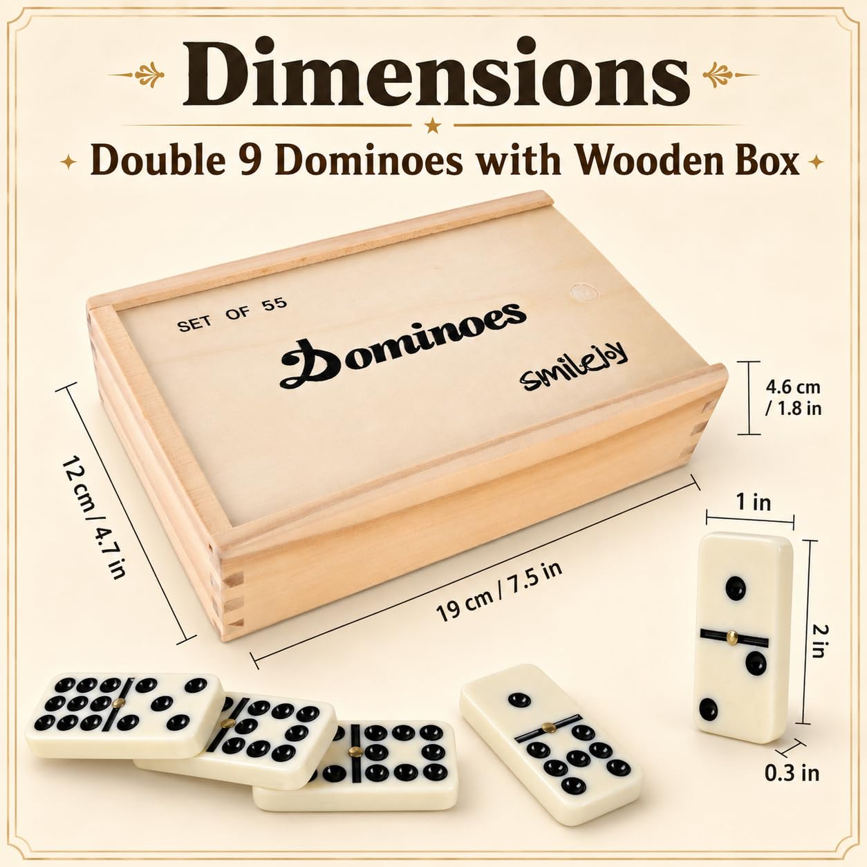 Smilejoy Dominoes Set for Adults, Double Nine Domino Set for Classic Board Games, Dominoes Double 9 for Family Games with Natural Wooden case