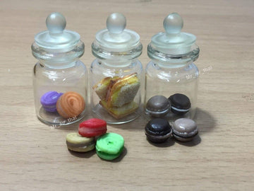 3pc Miniature Cookie Cake Food Candy Dollhouse Cake in Clear Glass Mini Bottle fruit Food #MF011