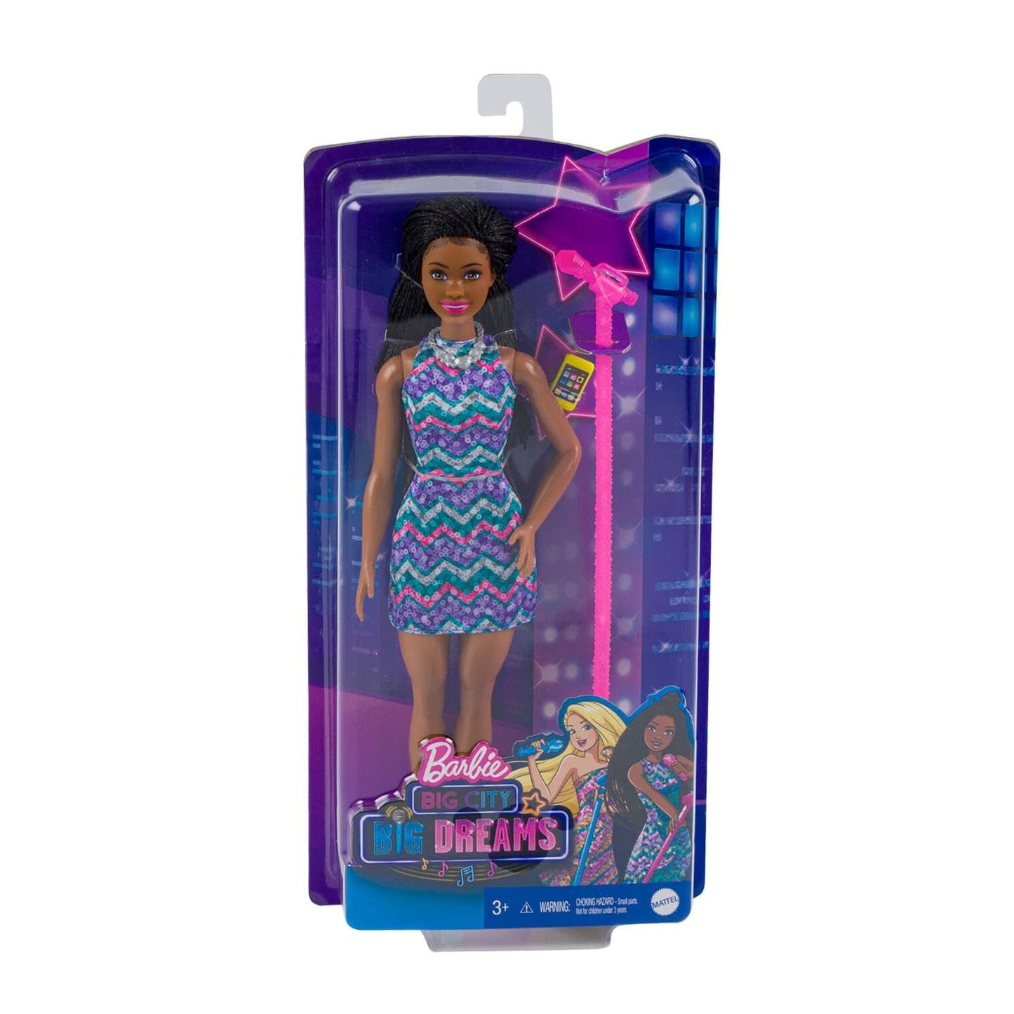 Barbie: Big City, Big Dreams Barbie “Brooklyn” Roberts Doll (11.5-in, Brunette with Braids) & Microphone & Accessory, Gift for 3 to 7 Year Olds