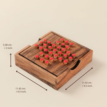 Wood Solitaire Game Classic Peg Solitaire Board Premium Wooden Design Single Player Brain Teaser Strategy Puzzle for Brain Training Tabletop Indoor