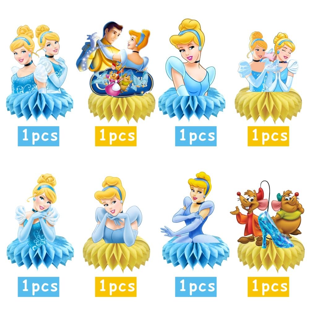 8Pcs Cinderela Table Centerpieces Birthday Party Supplies Double Side Table Decorations for Girls Party Decorations