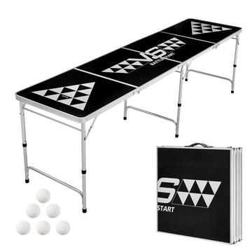 VEVOR 8 Foot Portable Beer Pong Table, Carrying Handles and 6 Pong Balls, Adjustable Height, Lightweight Table for Office, Tailgate Party, Travel