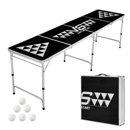 VEVOR 8 Foot Portable Beer Pong Table, Carrying Handles and 6 Pong Balls, Adjustable Height, Lightweight Table for Office, Tailgate Party, Travel