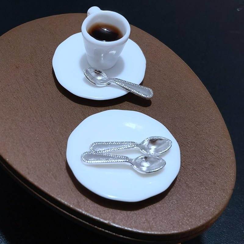 1:12 Scale Miniature Coffee Cup with Spoon - Dollhouse Scene Accessory for DIY Summer Table Setting, Desktop Display, Realistic Resin Mug Prop