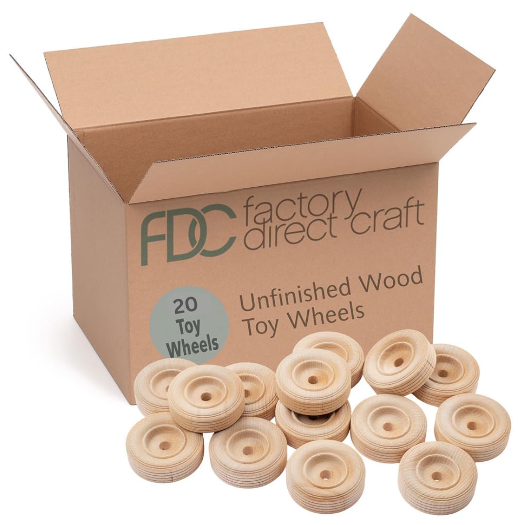 Unfinished Wood Wheels by Factory Direct Craft - Pack of 20 Mini Wooden Wheels for DIY Woodworker Crafts Model Cars Trains (Size: 2-1/2 inch Diameter)