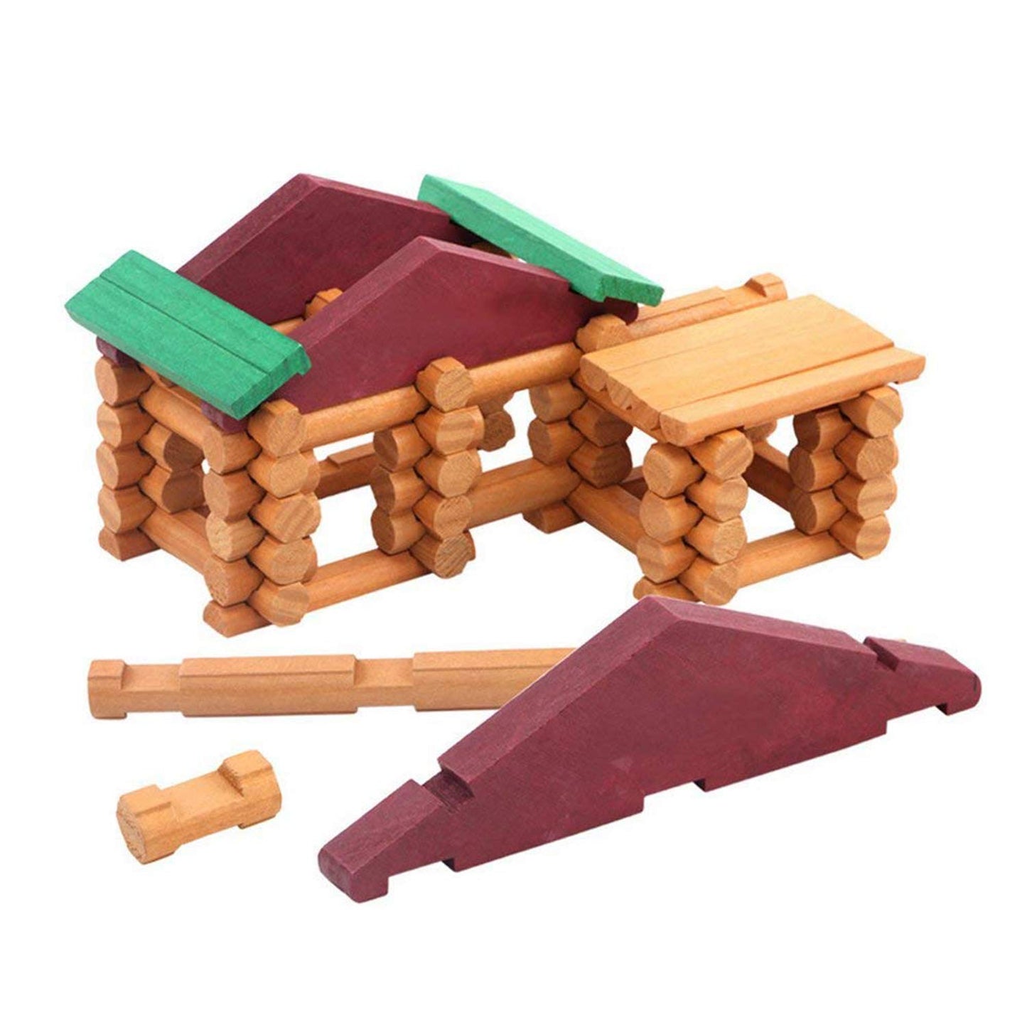 Joqutoys 90 Pcs Wood Building Blocks Toy for Toddlers, Classic Wooden Cabin Log Set Preschool Education Toy, Creative Construction Engineering