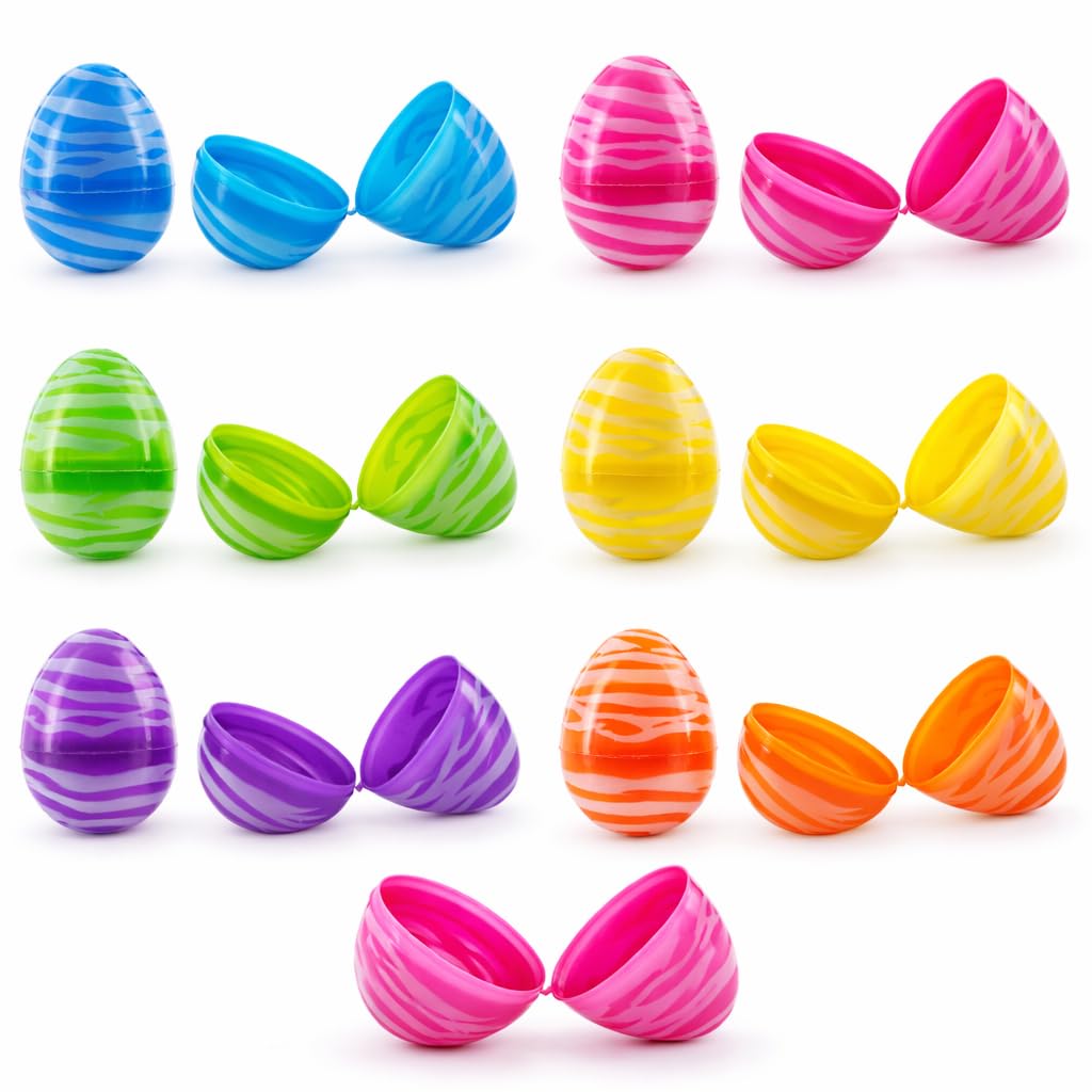 Set of 24 Colorful Zebra Print Fillable Plastic Easter Eggs 2.25 Inches