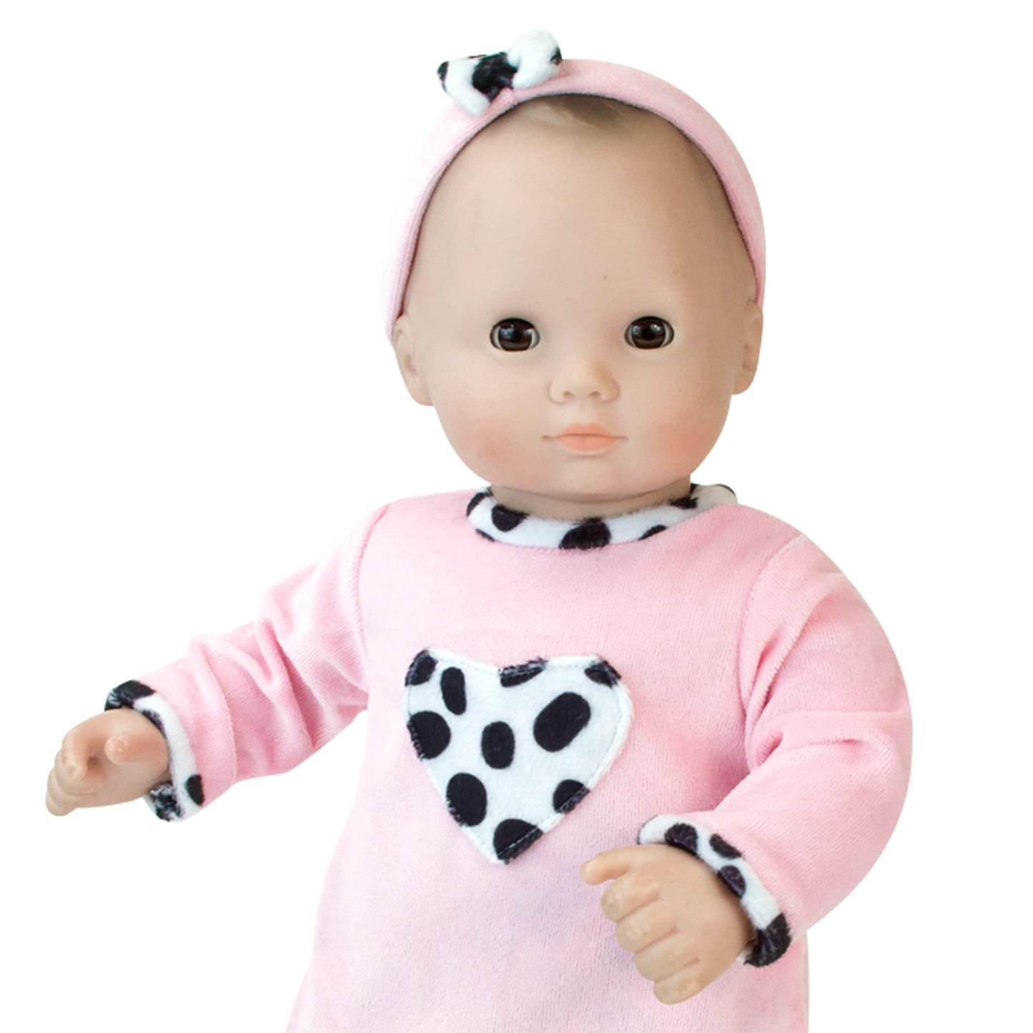 Sophia's 3 Piece Long Sleeve Velour Shirt, Dalmatian Print Pants and Matching Headband Set for 15 Inch Baby Dolls, Pink/Black