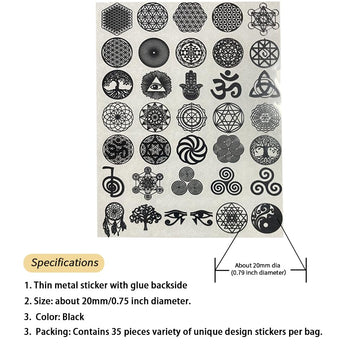 METAL ARTEM 35 pcs/lot Flower of Life Metal Sticker Geometry Orgone Pyramid Sticker Self Adhesive Decals (Black)