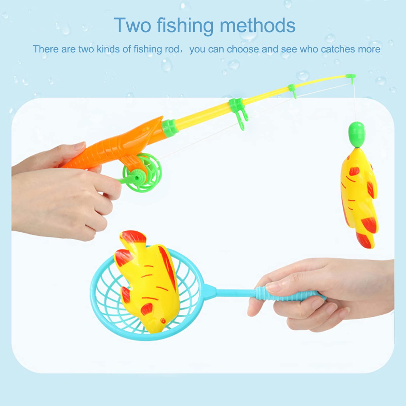 FIVEDAOGANG Magnetic Fishing Game 45 PC Ocean Sea Floating Fish Colorful Animals with Net Portable Storage Bag | Kiddie Pool Bathtub Game for Age 3 4