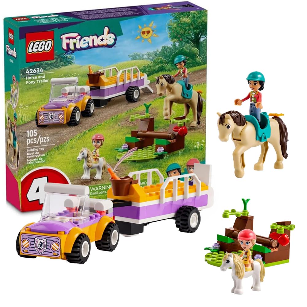 LEGO Friends Horse and Pony Trailer Playset, Building Toy for Kids, Creative Play Gift with Liann and Zoya Characters and 2 Animal Figures, Toy for 4