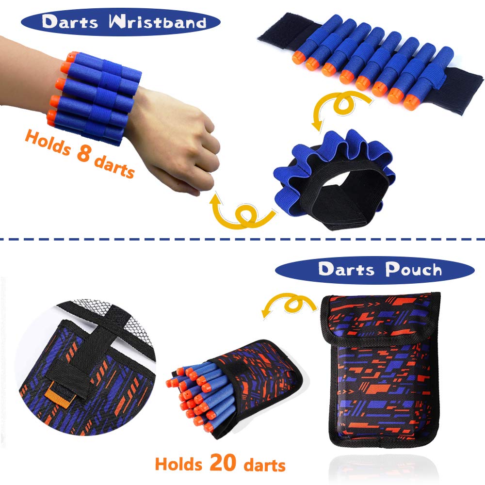 Kids Tactical Vest Kit for Nerf Guns N-Strike Elite Series with 40 Bullets Refill Darts, 2 Reload Clips, Dart Pouch, Tactical Masks, Hand Wrist Band