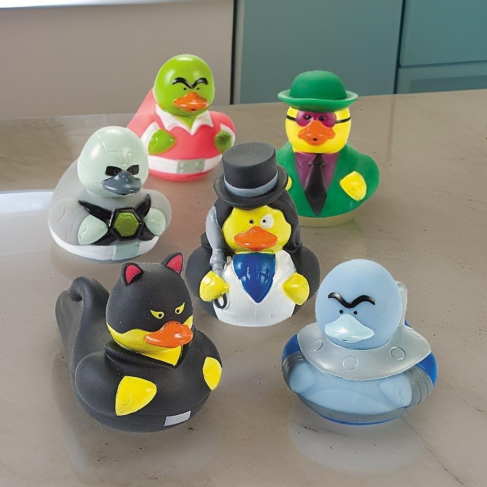 Fun Express Super Hero Villain Rubber Duckies - Birthday Party Toys, Favors and Supplies (Set of 12)