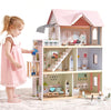 Giant bean Large Pink Wooden Dollhouse with Furniture for Girls with Doorbell, Light,Elevator, 6 Rooms 2.6ft High,17Pcs Furniture & 3 Dolls, Kids