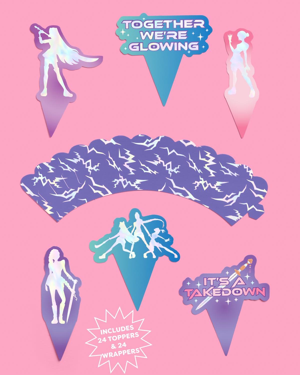 xo, Fetti 24 Pop Star Cupcake Toppers Wrappers | Kids Birthday Party Decor