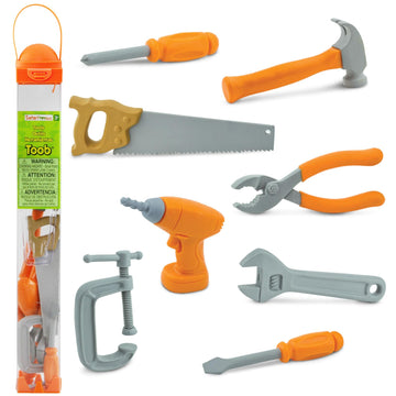 Safari Ltd. Handy Tools TOOB - 8 Mini Figurines Including Vice, Drill, Screwdrivers, Wrench, Pliers, Saw, and Hammer - Educational Toy Figure Set
