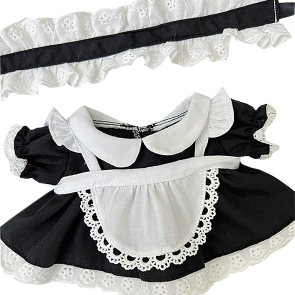 niannyyhouse 20cm Plush Doll Clothes Headwear Dress Apron Maid Suit 8in Soft Stuffed Plush Dress up (Black)