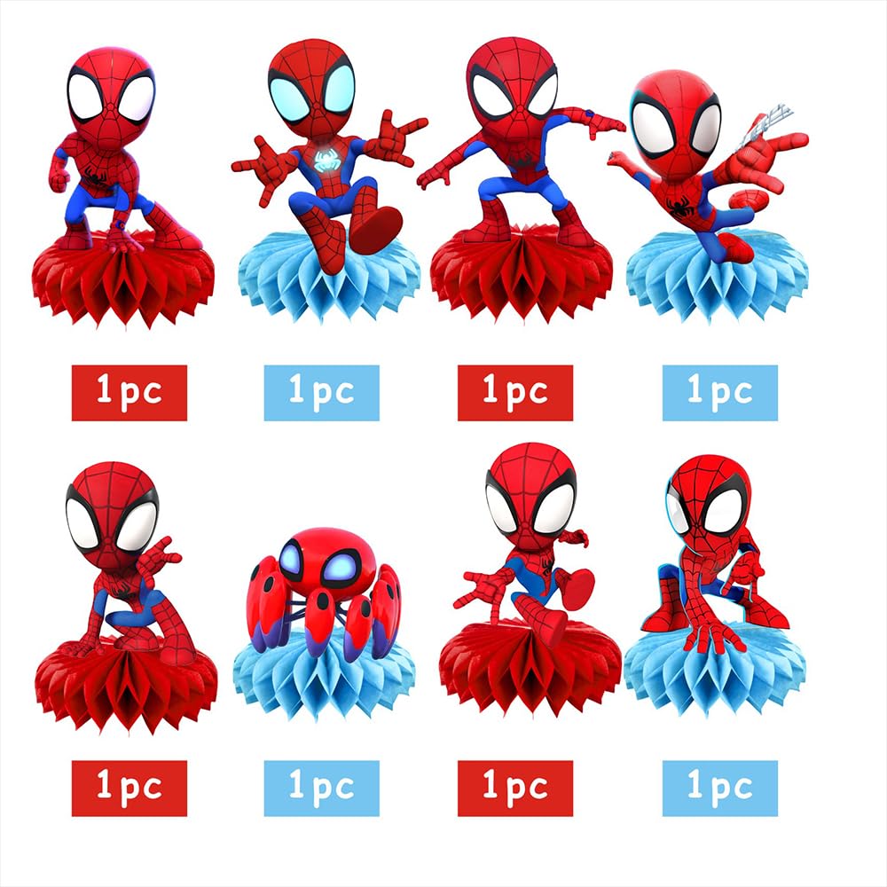8Pcs Spider and Friends Honeycomb Table Centerpiece, Spider and Friends Birthday Party Supplies Table Decorations for Kids Party Decorations