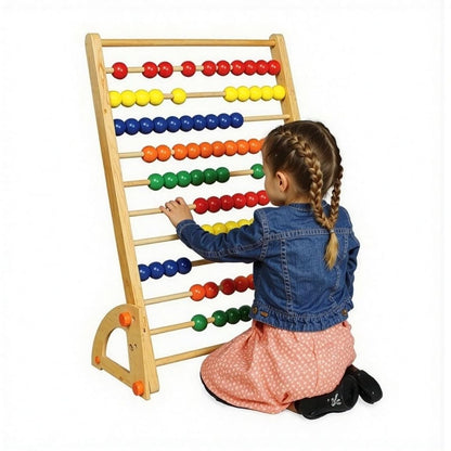Constructive Playthings Giant Standing Wooden Abacus for Kids, Oversized Wood Counting Frame with 100 Bright Beads, Ages 12 Months+