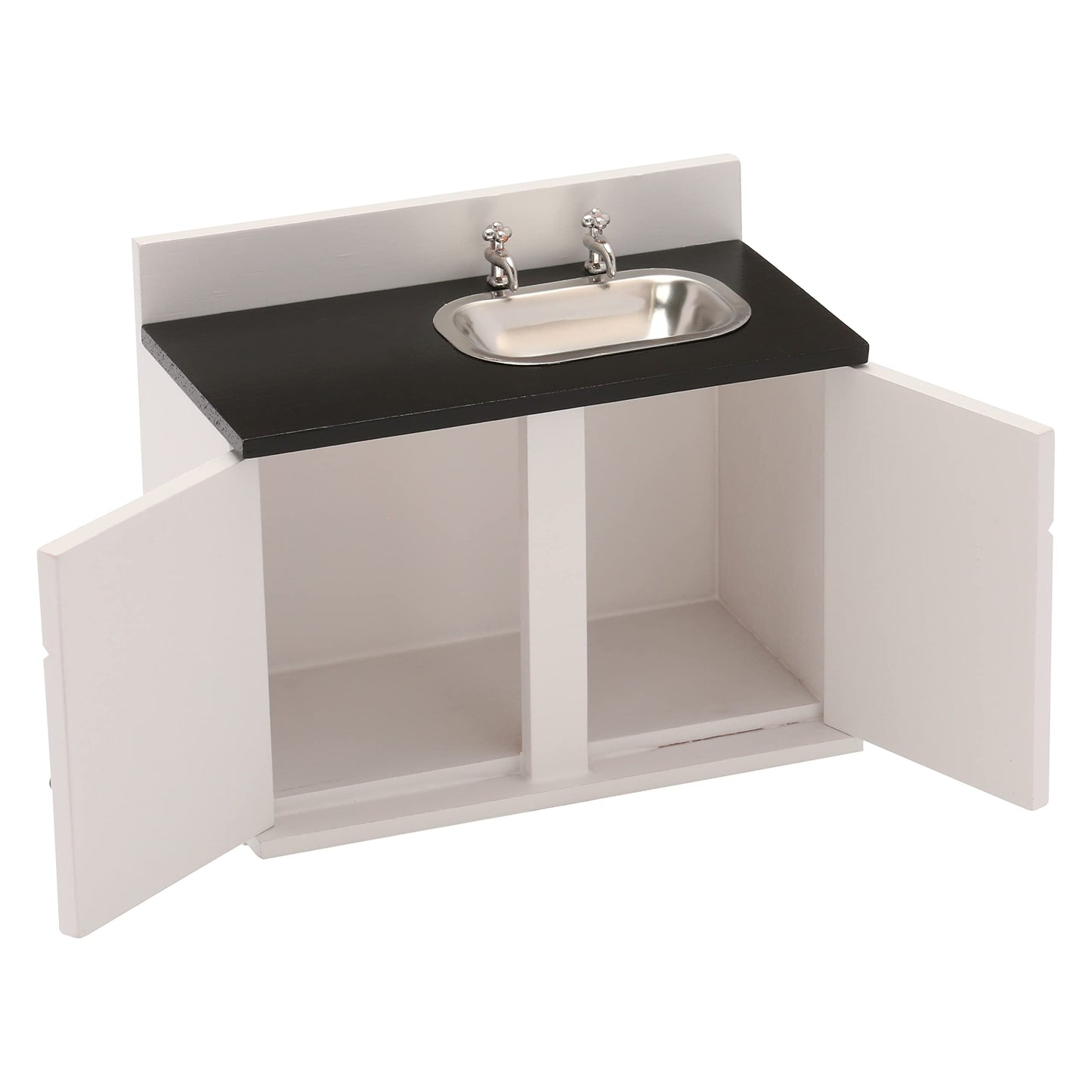 Dollhouse Kitchen Sink Cabinet, Mini White Countertop, 1:12 Scale Furniture for 6 Inch Dolls