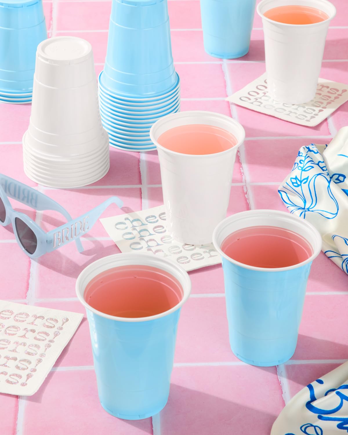 xo, Fetti 50pk Blue White Plastic Cups 16 oz | Party Drinkware Decor