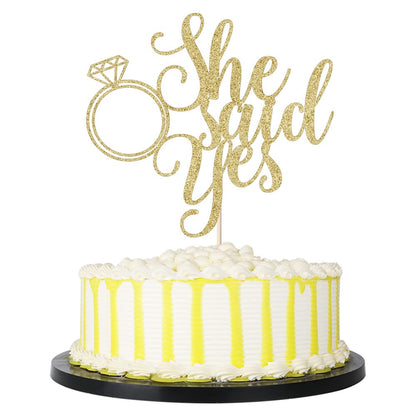 PALASASA She Said Yes Gold Glitter Ring Cake Topper Engagement Party Decor